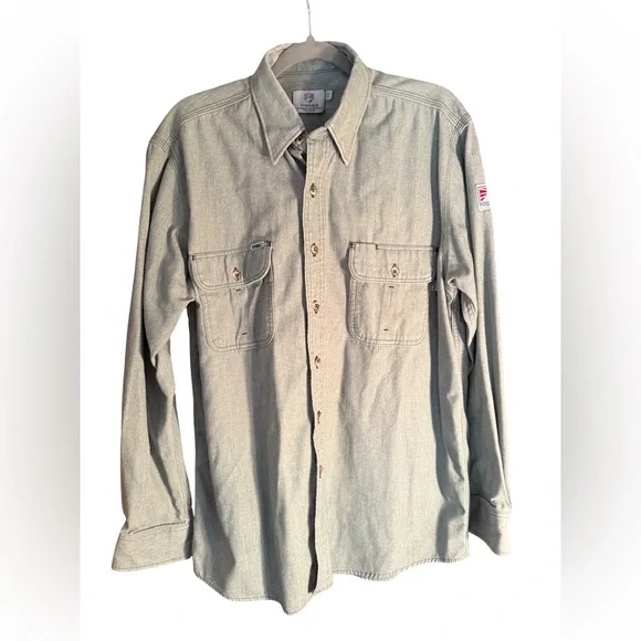 Tyndale EUC Sz L x2 Light Green & Blue Work Shirts Long Sleeve Button-Up (0737)